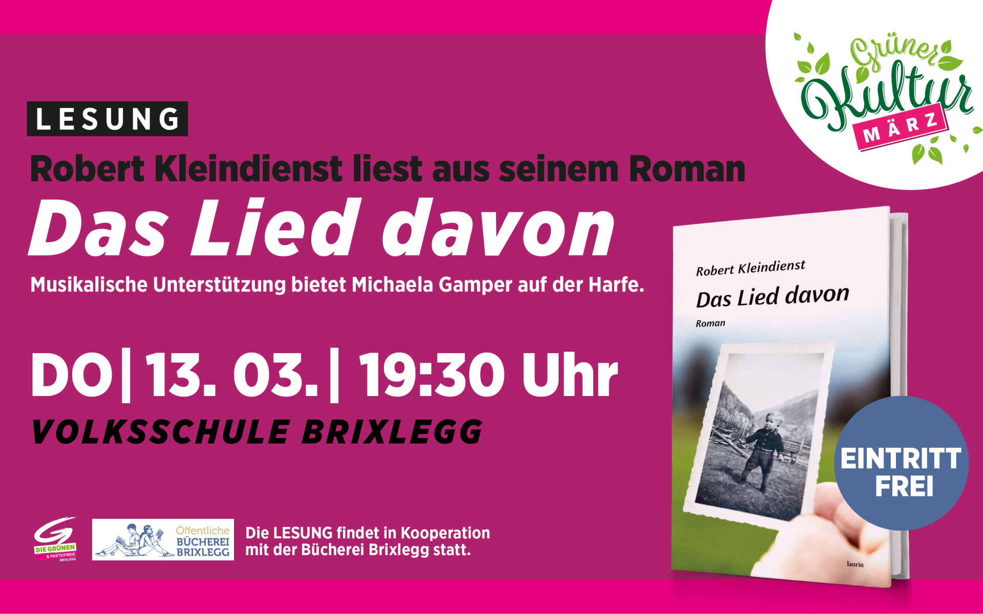 Lesung - Robert Kleindienst "Das Lied davon" - im Atrium der Volksschule Brixlegg
